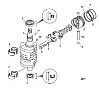 Коленчатый вал, поршни и шатуны 4-Х ТАКТНОГО ПЛМ MERCURY F15 Серийный номер от 9973100 до 0P016999