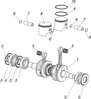 Вал коленчатый К20500160, поршни снегохода ТАЙГА АТАКА 551 II