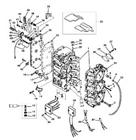 Блок цилиндров (USA-0G127499/BEL-9836632 и ниже) 2-Х ТАКТНОГО ПЛМ MERCURY 75 Серийный номер от 0D283222 до 0G760299