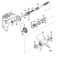 Корпус редуктора, карданный вал (Часть 2) 2-х тактного ПЛМ MERCURY 9.9 M TMC Серийный номер от 0N059858 и выше
