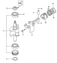 Коленчатый вал, поршень и шатун 4-Х ТАКТНОГО ПЛМ MERCURY 2.5 Серийный номер от 0R131842 и выше
