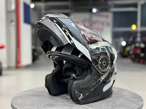 Шлем модуляр HETOSHI XD1-254 цв. Черный с белыми и серыми вставками р. M