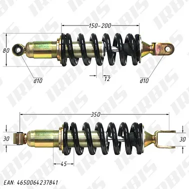 Амортизатор задний (L-345mm,D-10mm,d-10mm) XR250Rs